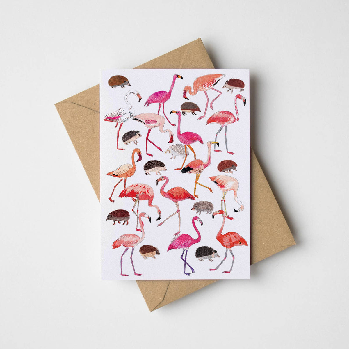 Flamingos & Hedgehogs Greeting Card